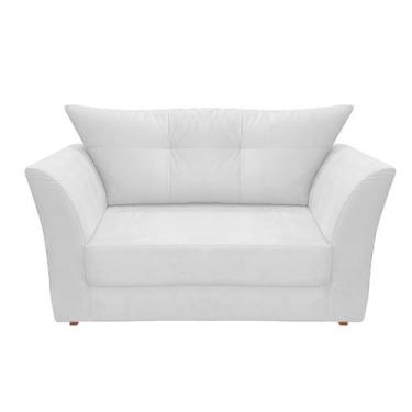 Imagem de Namoradeira Decorativa Isis Couro Branco Pés Madeira Ms Decor - Mansão