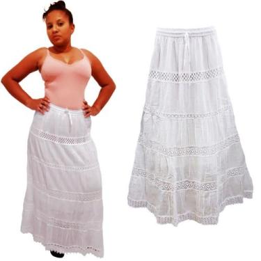 Imagem de Saia Indiana Longa Branca Com Detalhes Em Renda P M G GG - Baani, Bran