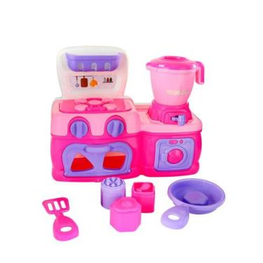 Imagem de Mini Cozinha Rosa com Fogão, Forno, Liquidificador, Espátula e Outros 