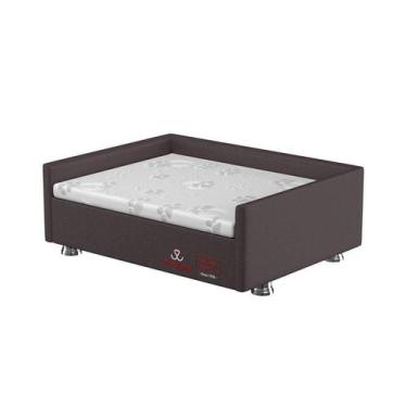 Imagem de Conjunto Cama Box Pet Sleep Pelmex Luxo Marrom e Branco para Cães e Ga