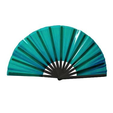 Imagem de QCWN Ventilador de rave verde, ventiladores de mão dobráveis, ventilador chinês, ventilador renascentista, ventilador de clack, ventilador de mão grande para festivais, Halloween, burlesco, drag queen. Ventilador de mão dobrável como acessórios de rave para mulheres