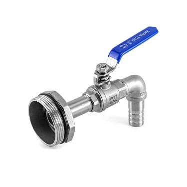 Imagem de QWORK Torneira de tambor para tambor de aço/plástico de 55 galões, torneira de barril de aço inoxidável de 5 cm com saída de 90 graus e junta EPDM, sem vazamento, para água, diesel, gasolina, outros líquidos