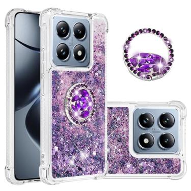 Imagem de MEMAXELUS Capa para Xiaomi 14T / Xiaomi 14T Pro com suporte de anel de diamante, capa de areia movediça líquida brilhante à prova de choque com suporte de proteção contra quedas para Xiaomi 14T Pro,
