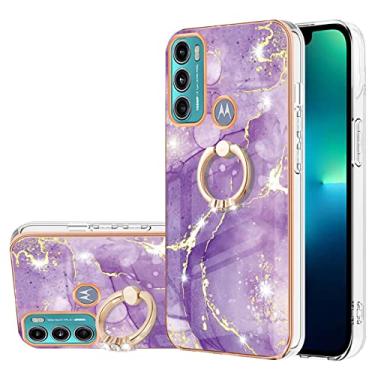 Imagem de Dinglijia Capa para Moto G60, Moto G40 Fusion, TPU macio + padrão de mármore IMD capa com suporte brilhante para meninas e mulheres, capa de proteção de câmera e tela para Moto G60 BKZH roxo B