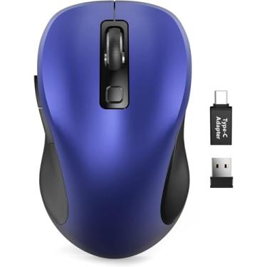 Imagem de Trueque Mouse sem fio para laptop, mouse de computador ergonômico de 2,4 GHz com botões para trás e para frente, 3 níveis de DPI ajustáveis, 6 botões, mouse sem fio USB óptico para PC Windows (azul