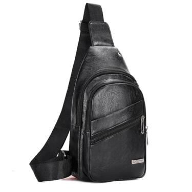 Imagem de Bolsas transversais masculinas e femininas, bolsas de peito de couro PU, bolsas de viagem e lazer, bolsas para celular, Preto 1