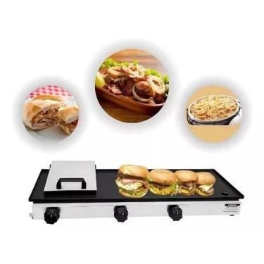 Imagem de Chapa Chapeira De Lanche Porções Com Prensa Abafador 30x80cm Chapa De 