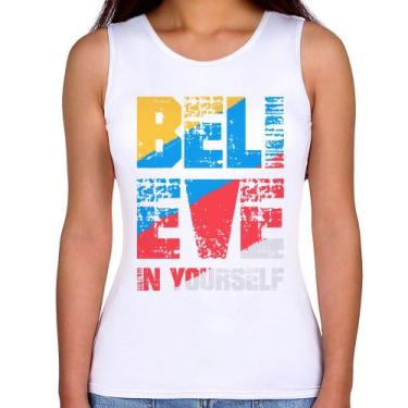 Imagem de Regata Feminina Believe In Yourself - Foca na Moda, Branco, GGG