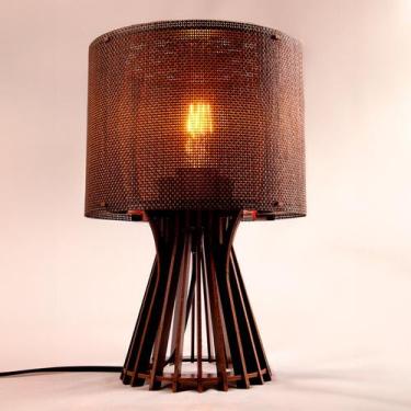 Imagem de Abajur Luminária Mesa Madeira MDF Rustico sala Quarto Cabeceira Vazado