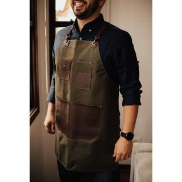 Imagem de Avental multiuso em nylon verde e couro legítimo marrom - Cort Couros