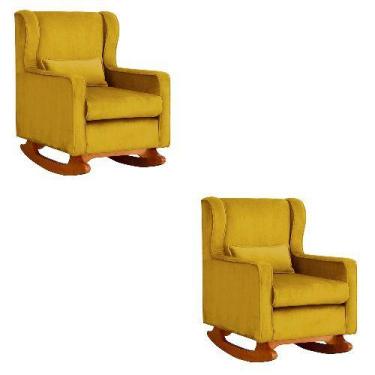 Imagem de Kit 2 Poltrona Aurora Balanço Vovo Veludo Mostarda - FM - Fina Mobília