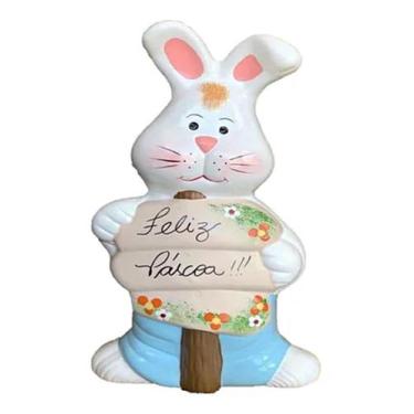 Imagem de Estatueta Coelho Enfeite De Mesa Pascoa Ou Jardim Cerâmica - Hp Decor