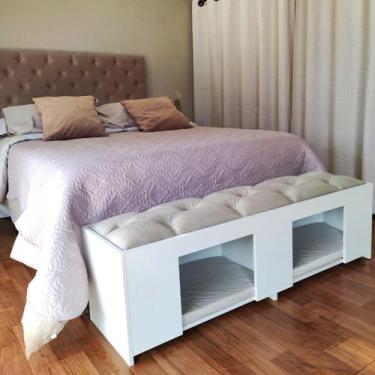Imagem de Recamier Pet Casinha Estofado Cama Box Mdf Branco King Capitonê Suede 
