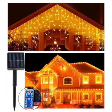 Imagem de Cascata Pisca Pisca Energia Solar 10m 400 Leds 8 Funções Controle Remo