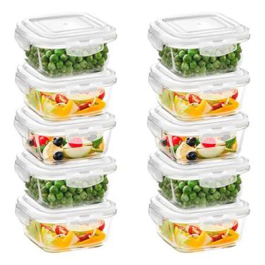 Imagem de Jogo 10 Potes de Vidro Hermético Com Tampa E Trava Quadrado 800 ml Man