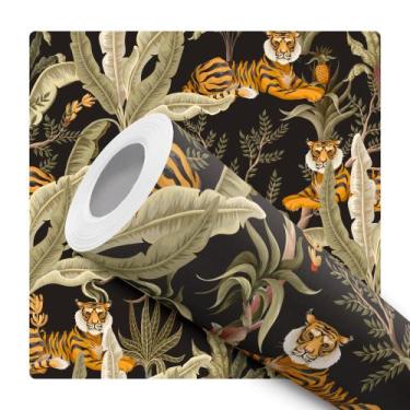 Imagem de Papel De Parede Adesivo Lavável Tigre Deitado Entre Galhos E Folhas Fu