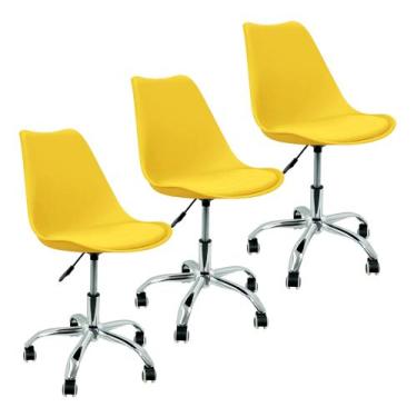 Imagem de Kit 3 Cadeiras Leda Office Luisa Saarinen Estofada Base Giratória Crom