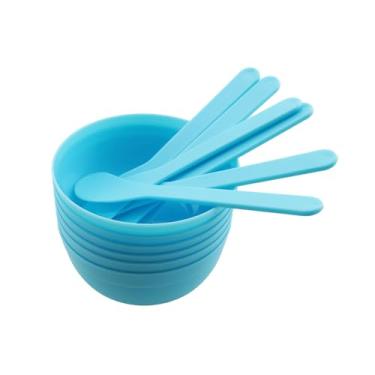 Imagem de RLECS 6 peças tigelas de mistura de cola DIY azul DIY ferramentas para fazer geleca de plástico PP tigelas de mistura de cola com 6 peças colheres de mistura de cola para artes divertidas de