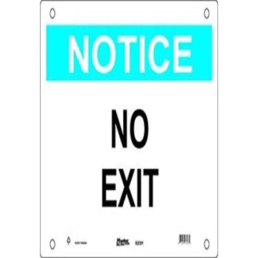 Imagem de Master Lock S22200 25,4 cm de largura x 17,7 cm de altura, polipropileno, azul e preto sobre branco, placa de segurança, cabeçalho "Aviso", legenda "No Exit"