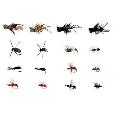 Imagem de Moscas de truta para pesca com mosca - Variedade de formigas, tremonhas e besouros para todas as estações - 16 moscas no total em 8 padrões - Tamanhos 14,16 (1 de cada tamanho) para truta e outros