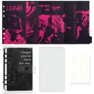 Imagem de Fichário A6 com 6 anéis, fichário transparente A6, capa de caderno de folhas soltas, fichário de diário pessoal recarregável com 45 folhas de papel e divisórias pretas