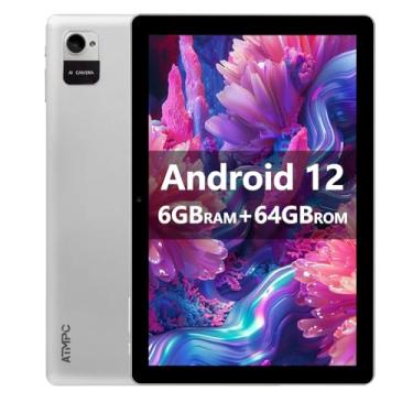 Imagem de ATMPC Tablet de 10 polegadas, tablet Android 12, 6 GB (expansão de 2 + 4) RAM 64 GB ROM, 512 GB expansível, processador quad-core, tablets com tela sensível ao toque HD 1280 x 800 IPS, WiFi 6, câmera