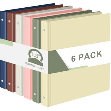 Imagem de Fulmoon Pacote com 6 fichários de plástico com 3 anéis, cores sortidas, econômico, flexível, fichário de apresentação com bolso para reuniões escolares de escritório (cor boho, 3,8 cm)