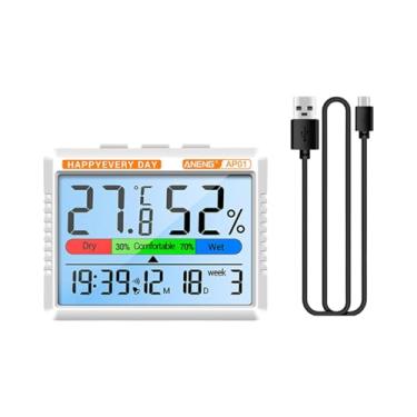 Imagem de Wswqop Termohigrômetro Termômetro Interno Multiuso com Data e Semana Termômetro de Ambiente Medidor Eletrônico de Umidade para Quarto, Gato Laranja