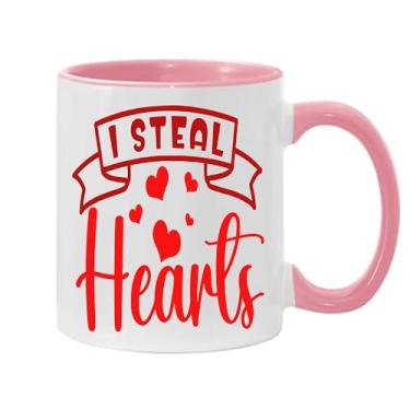 Imagem de SpreadPassion Caneca de café I Steal Hearts, presente para namorado e namorada, ideia de presente de dia dos namorados, presente para marido e esposa, ideia de presente de dia dos namorados (rosa e