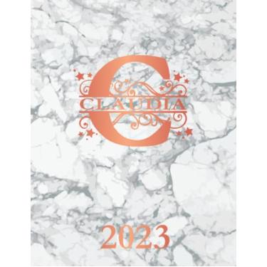 Imagem de Claudia 2023: Personalized Name Weekly Planner Diary 2023. Monogram Letter C Notebook Planner. White Marble & Rose Gold Cover. Datebook Calendar Schedule