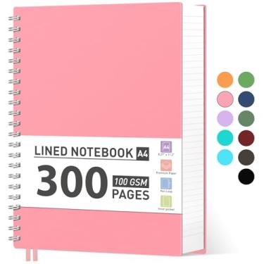 Imagem de AHGXG Caderno espiral – Caderno pautado universitário de 21,5 cm × 28 cm, diário grosso com 300 páginas para mulheres, papel grosso de 100 g/m², diário A4 para escrever homens materiais escolares de trabalho, rosa