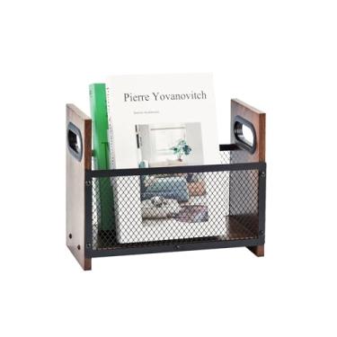 Imagem de WBJKZJD Porta-Revistas, Porta-Revistas de Mesa, Organizador de Arquivos, Cesta de Armazenamento Rústica para Revistas, Livros, Jornais, Tablets (Pequeno)