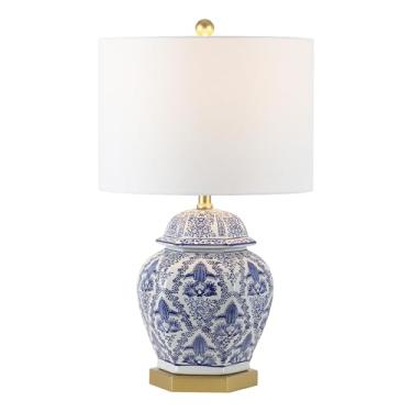 Imagem de JONATHAN Y JYL3051A Gretchen 63,5 cm Ginger Jar Ceramic/Metal LED Lamp Classic, tradicional para quarto, sala de estar, escritório, dormitório de faculdade, mesa de café, estante, azul/branco