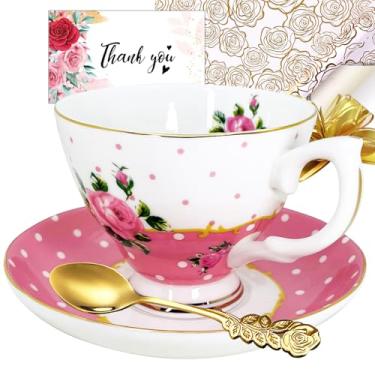 Imagem de Conjunto de xícara de chá e pires para 1, xícaras de chá de porcelana vintage com pires, porcelana, estampa floral bonita, acabamento dourado, bebida, xícaras de café expresso, com alça, presentes