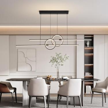 Imagem de Led Regulável com Controle Remoto Lustre 3000k-6000k, 45W Preto/Cromado Led Pendente para Sala de Jantar Sala de Estar Corredor (Preto)