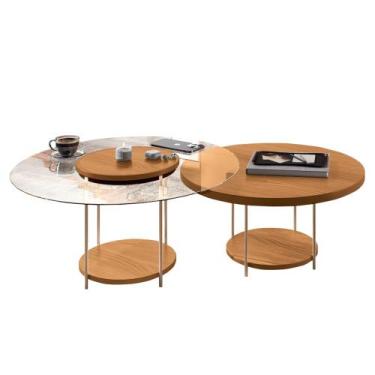 Imagem de Mesa de Centro Para Sala Pés Metálicos Kit 2 Mindy H01 Cinamomo - Mpoz