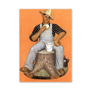 Imagem de JZSDGB Grant Wood Prints-Famous Paintings Wall Art - Reprodução em tela - "Hired Man" - Impressão em tela arte de parede Imagens para decoração de sala de estar 80 x 120 cm (31 x 47 pol) sem moldura