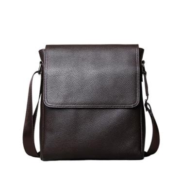 Imagem de Ombro masculino de couro Bolsa Crossbody de couro Bolsa para mochila casual masculina(Dark Brown)