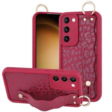 Imagem de OOK Capa de leopardo compatível com Samsung Galaxy S23 5G com alça de pulso, capa fina de TPU (poliuretano termoplástico) vermelho vinho com proteção de câmera para mulheres e meninas, para 15.5 cm