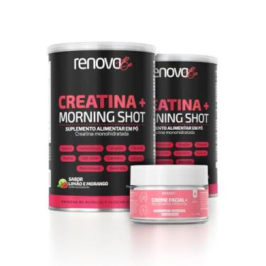Imagem de 2 Potes Creatina + Morning Shot com Creme Resveratrol- Renova Be (144, Morango com Limão)