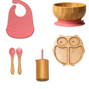 Imagem de Kit de Introdução Alimentar feito com Bambu e Silicone  Pink Owl - Hoi