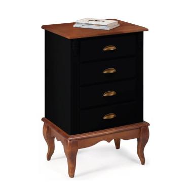 Imagem de Mesa de Cabeceira 4 Gavetas Pés Luiz XV Hannover 60817 - Preto/Imbuia Glazer