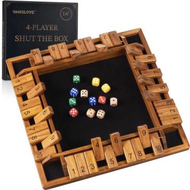 Imagem de Placa de madeira atualizada de 35 cm do jogo Shut The Box VAMSLOVE