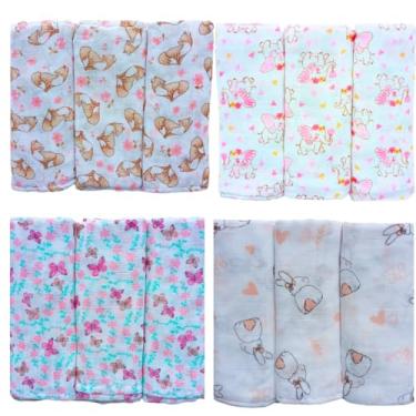Imagem de Fralda Pano de Ombro Bebe Com Bainha 100% algodão Camada Dupla Enxoval Maternidade Kit 3 Unidades (Kit 6 Fraldas Menina Sortido)