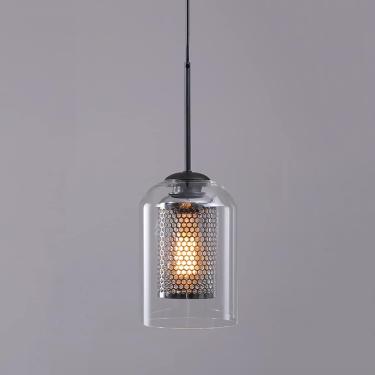 Imagem de lustre, V-intage Lâmpada pendente de metal E27 1 luz de vidro suspenso lustre industrial café bar decoração luminária nórdica casa cozinha corredor luz suspensa de teto, transparente + preto