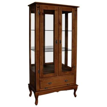 Imagem de Cristaleira de Vidro e Madeira Antique com 2 Portas 1 Gaveta e Espelho