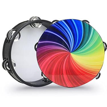 Imagem de Boldes de Madeira de Pandeiro -íris de 8 Polegadas, Instrumento de Percussão Early Education Binvedina Com Jingles de Dupla para Crianças Meninos Meninas Meninas