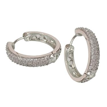 Imagem de Sunsoul Por Touchstone Indian Bollywood feito à mão fabulosa malha trabalho tendências modernas aparência de diamante cravejado de zircônia cúbica designer brincos de argola em tom prata para mulheres., Sem Pedra Preciosa