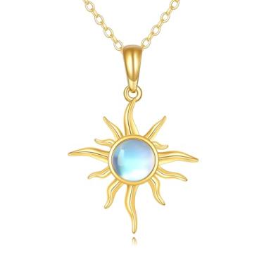 Imagem de KECHO Colar de sol em ouro 14 quilates, opala/pedra da lua, joia com pingente de explosão solar para mulheres, 21*10mm / 0.83*0.4 in, Ouro, sem informações