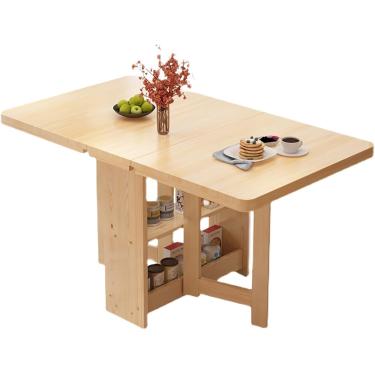 Imagem de Mesa de cozinha dobrável de madeira maciça com folha de queda e rack de armazenamento de camada dupla versátil mesa de jantar dobrável mesa de escritório e mesa de jantar de extensão em 3 formas Sup